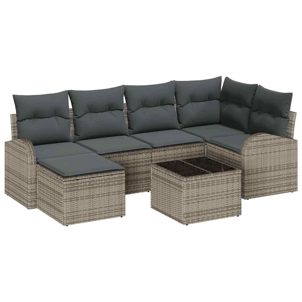 vidaXL Zestaw Sof z poduszką z przechowywaniem 7 pcs Szary polirattan