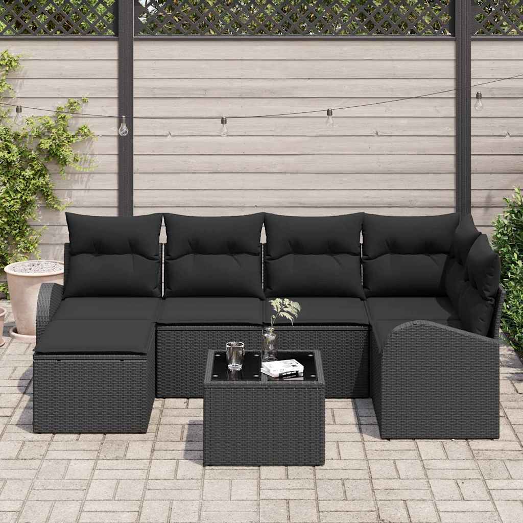 vidaXL Zestaw Sof z poduszką z przechowywaniem 7 pcs Czarny polirattan