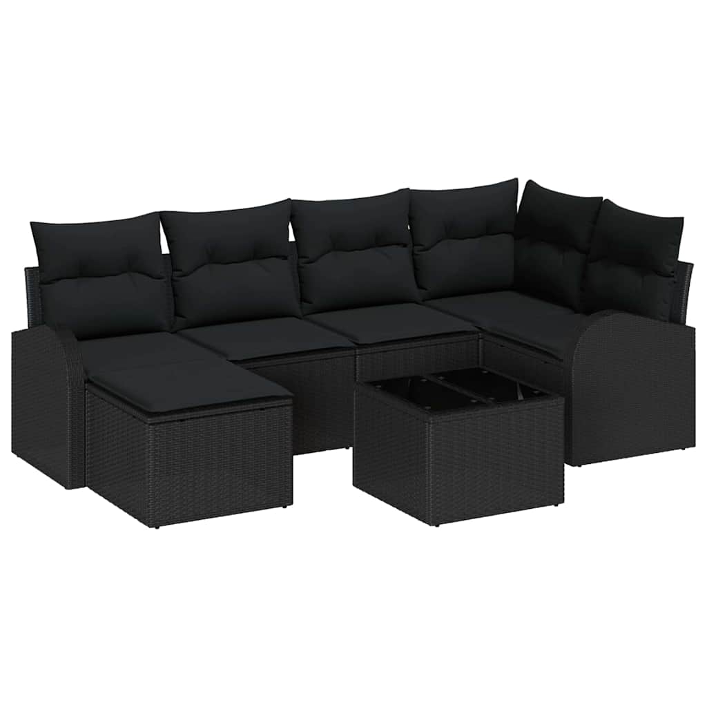 vidaXL Zestaw Sof z poduszką z przechowywaniem 7 pcs Czarny polirattan