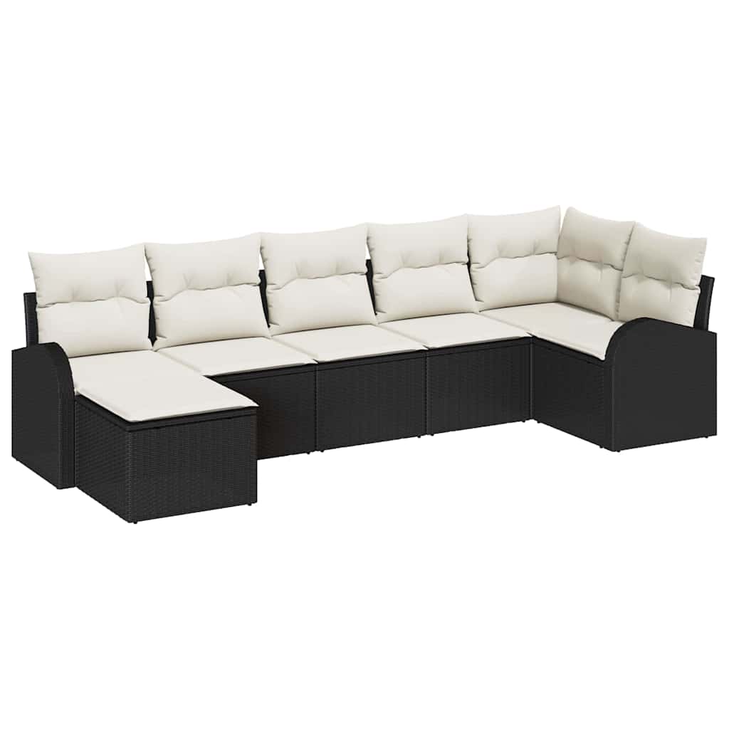 vidaXL Zestaw Sof z poduszką z przechowywaniem 7 pcs Czarny polirattan