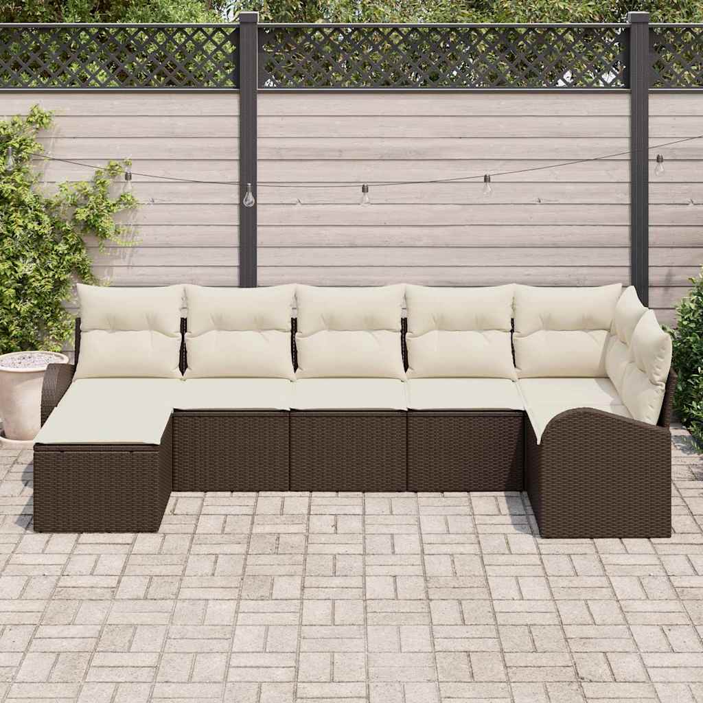 vidaXL Zestaw Sof z poduszką 7 pcs Brązowy polirattan