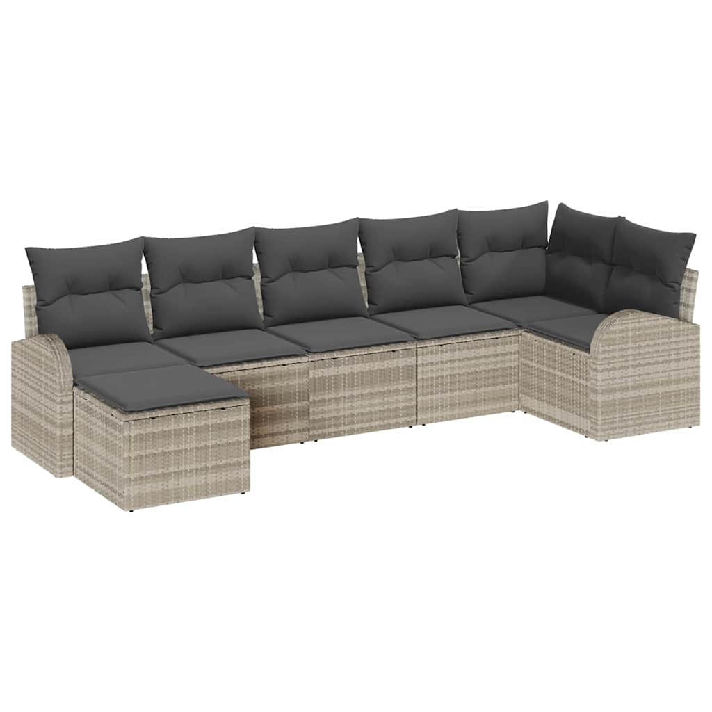 vidaXL Zestaw Sof z poduszką 7 pcs Jasnoszary polirattan