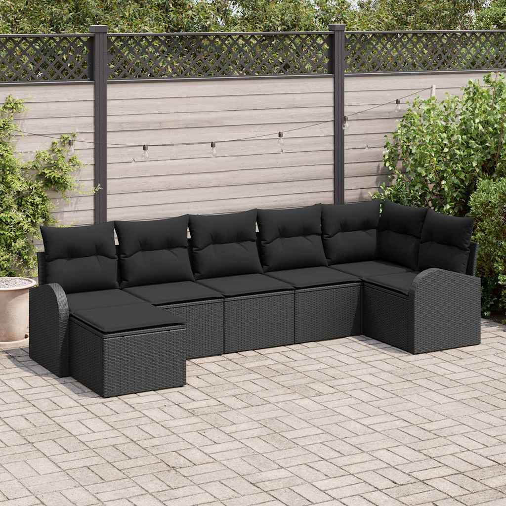 vidaXL Zestaw Sof z poduszką z przechowywaniem 7 pcs Czarny polirattan