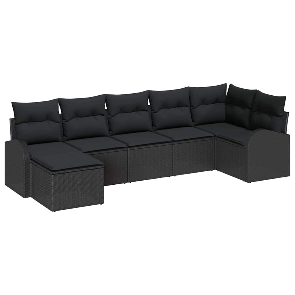 vidaXL Zestaw Sof z poduszką z przechowywaniem 7 pcs Czarny polirattan