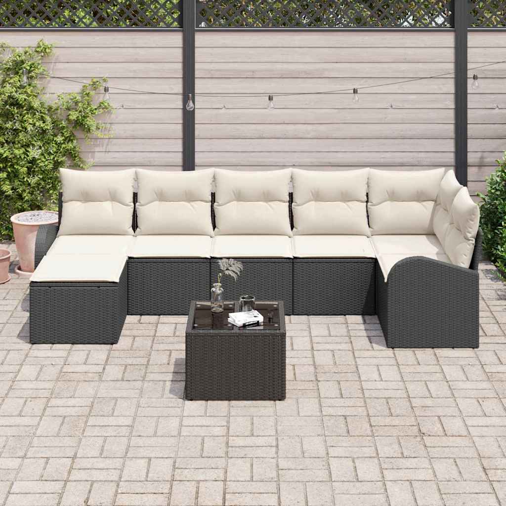 vidaXL Zestaw Sof z poduszką z przechowywaniem 8 pcs Czarny polirattan