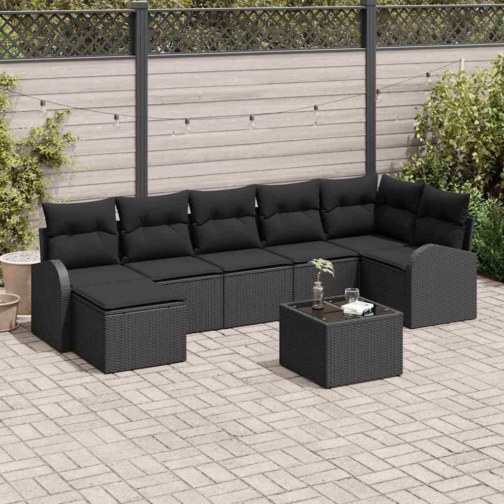 vidaXL Zestaw Sof z poduszką z przechowywaniem 8 pcs Czarny polirattan