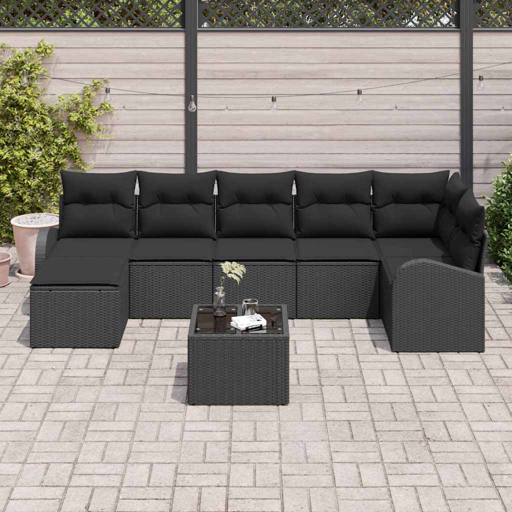 vidaXL Zestaw Sof z poduszką z przechowywaniem 8 pcs Czarny polirattan