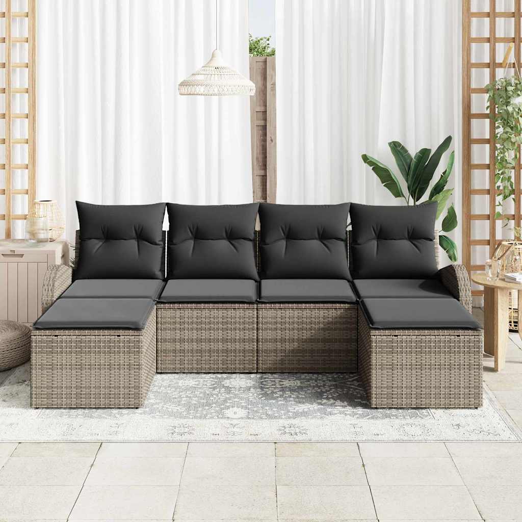 vidaXL Zestaw Sof z poduszką z przechowywaniem 6 pcs Szary polirattan