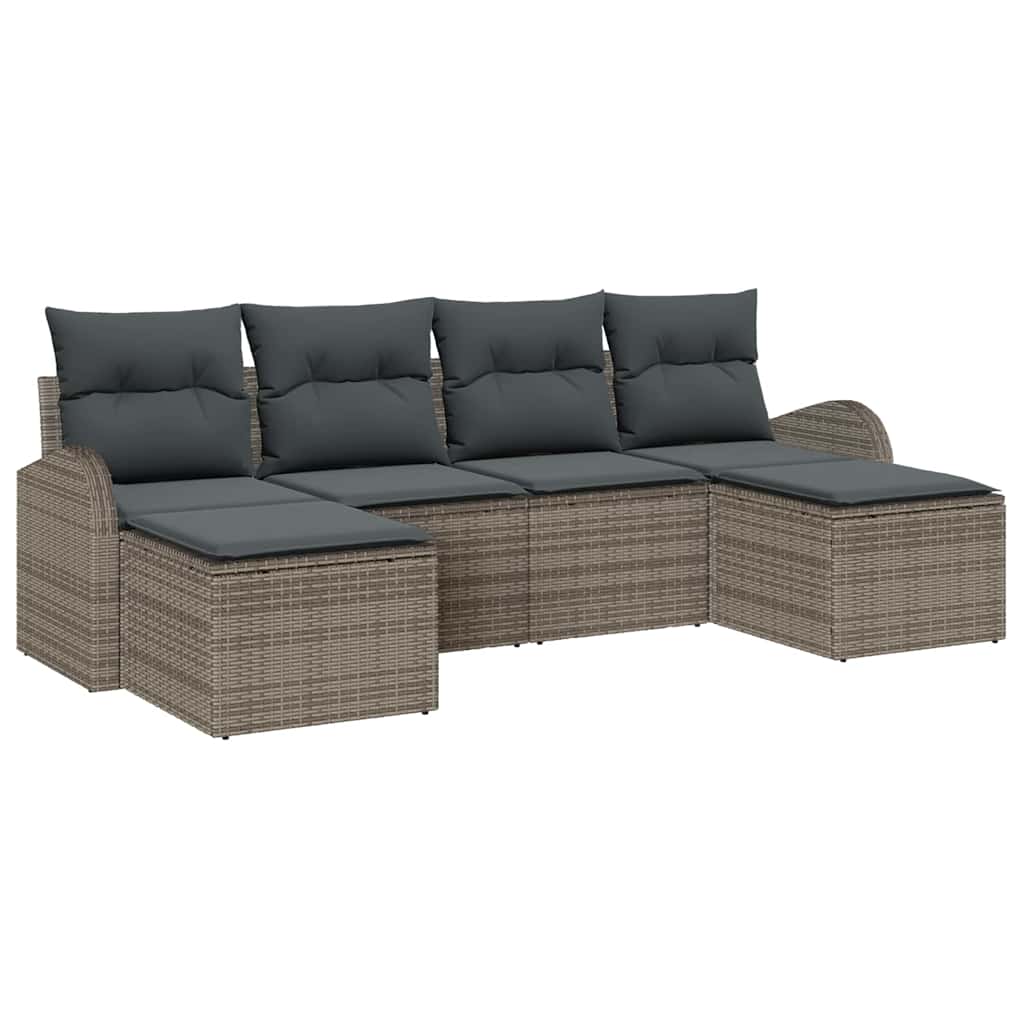vidaXL Zestaw Sof z poduszką z przechowywaniem 6 pcs Szary polirattan