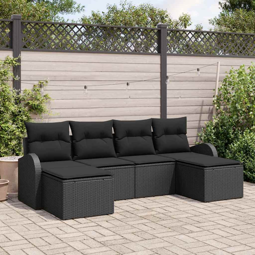 vidaXL Zestaw Sof z poduszką z przechowywaniem 6 pcs Czarny polirattan