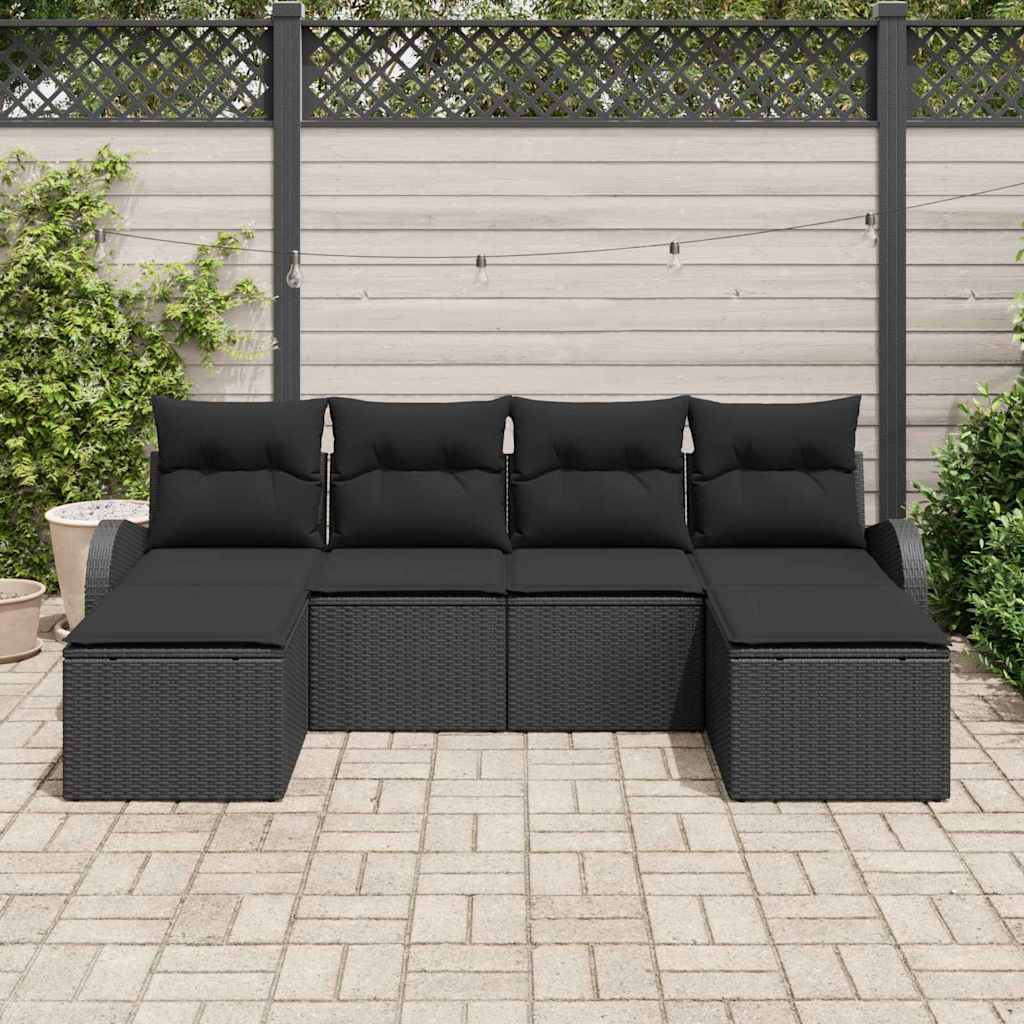 vidaXL Zestaw Sof z poduszką z przechowywaniem 6 pcs Czarny polirattan