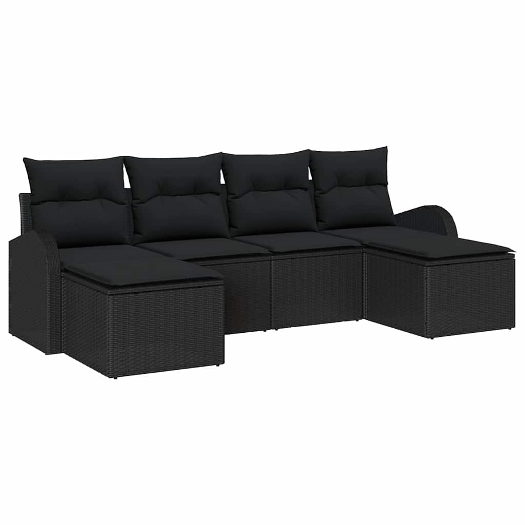 vidaXL Zestaw Sof z poduszką z przechowywaniem 6 pcs Czarny polirattan