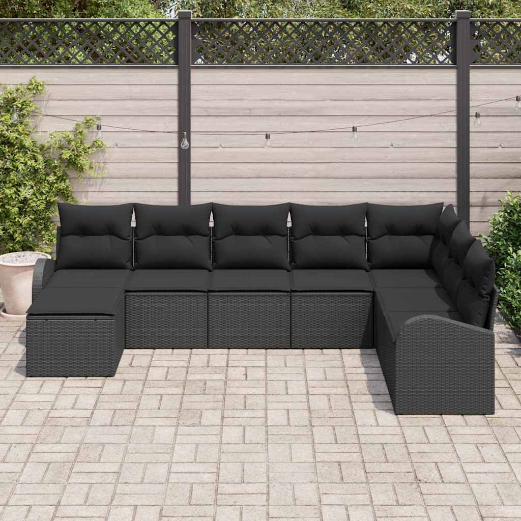 vidaXL Zestaw Sof z poduszką z przechowywaniem 8 pcs Czarny polirattan