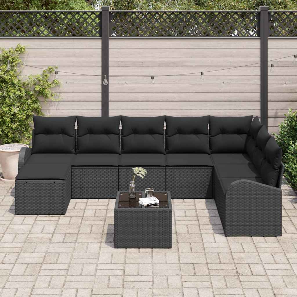 vidaXL Zestaw Sof z poduszką z przechowywaniem 9 pcs Czarny polirattan