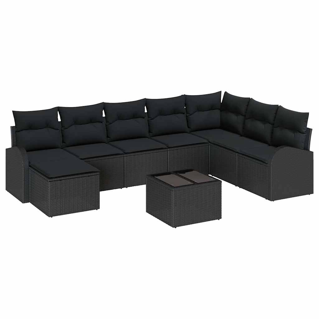 vidaXL Zestaw Sof z poduszką z przechowywaniem 9 pcs Czarny polirattan