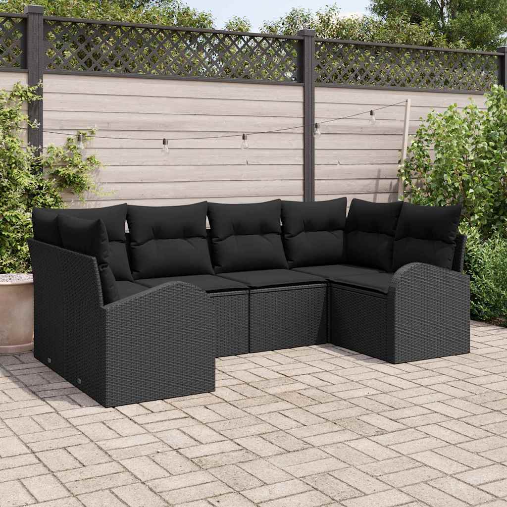 vidaXL Zestaw Sof na Ogród z poduszką 6 pcs Czarny polirattan