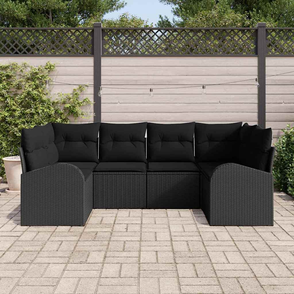vidaXL Zestaw Sof na Ogród z poduszką 6 pcs Czarny polirattan
