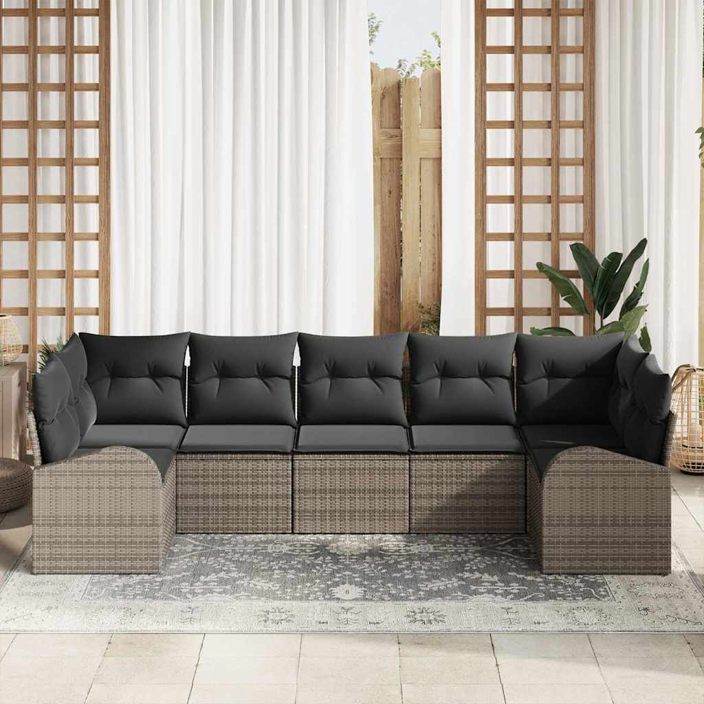 vidaXL Zestaw Sof na Ogród z poduszką 7 pcs Szary polirattan