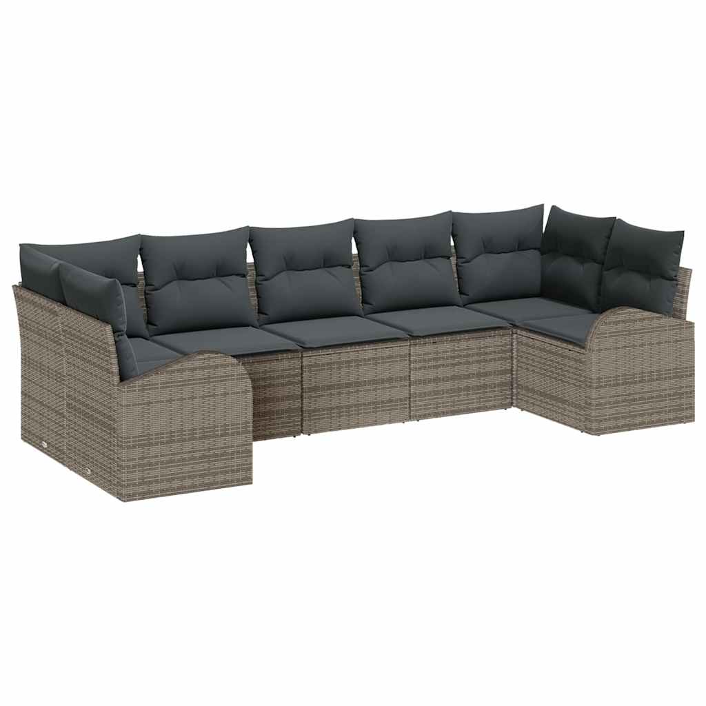 vidaXL Zestaw Sof na Ogród z poduszką 7 pcs Szary polirattan