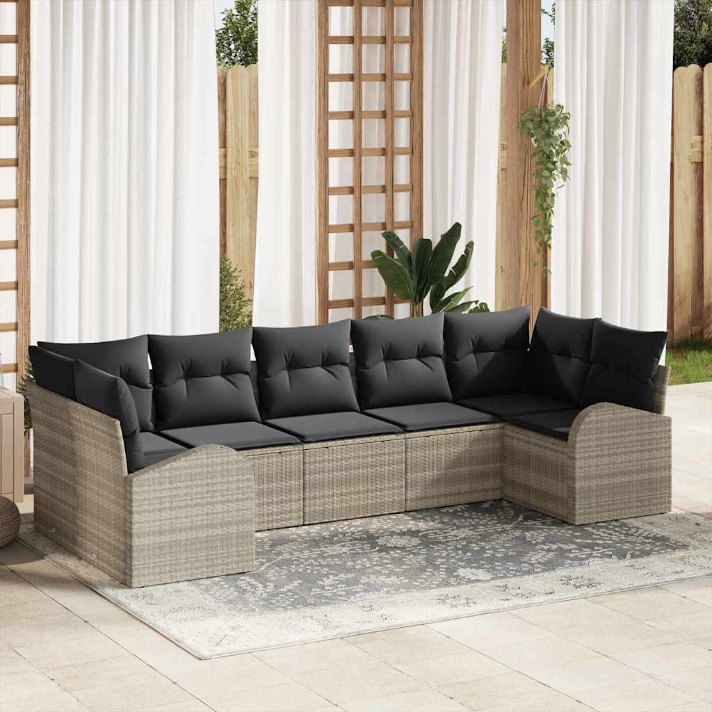 vidaXL Zestaw Sof na Ogród z poduszką 7 pcs Jasnoszary polirattan