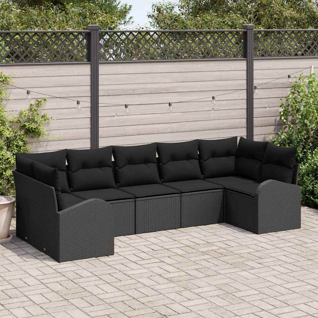 vidaXL Zestaw Sof na Ogród z poduszką 7 pcs Czarny polirattan