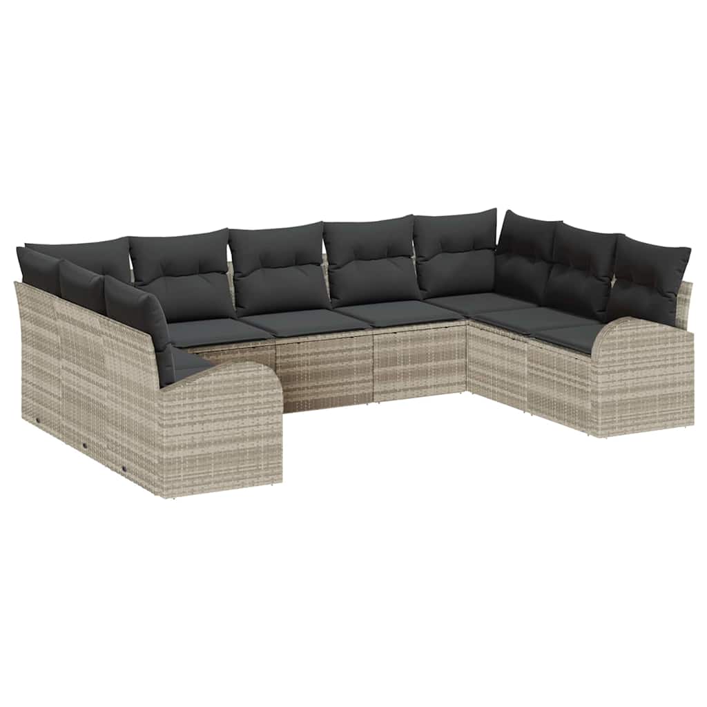 vidaXL Zestaw Sof na Ogród z poduszką 9 pcs Jasnoszary polirattan