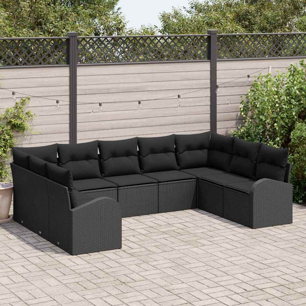 vidaXL Zestaw Sof na Ogród z poduszką 9 pcs Czarny polirattan