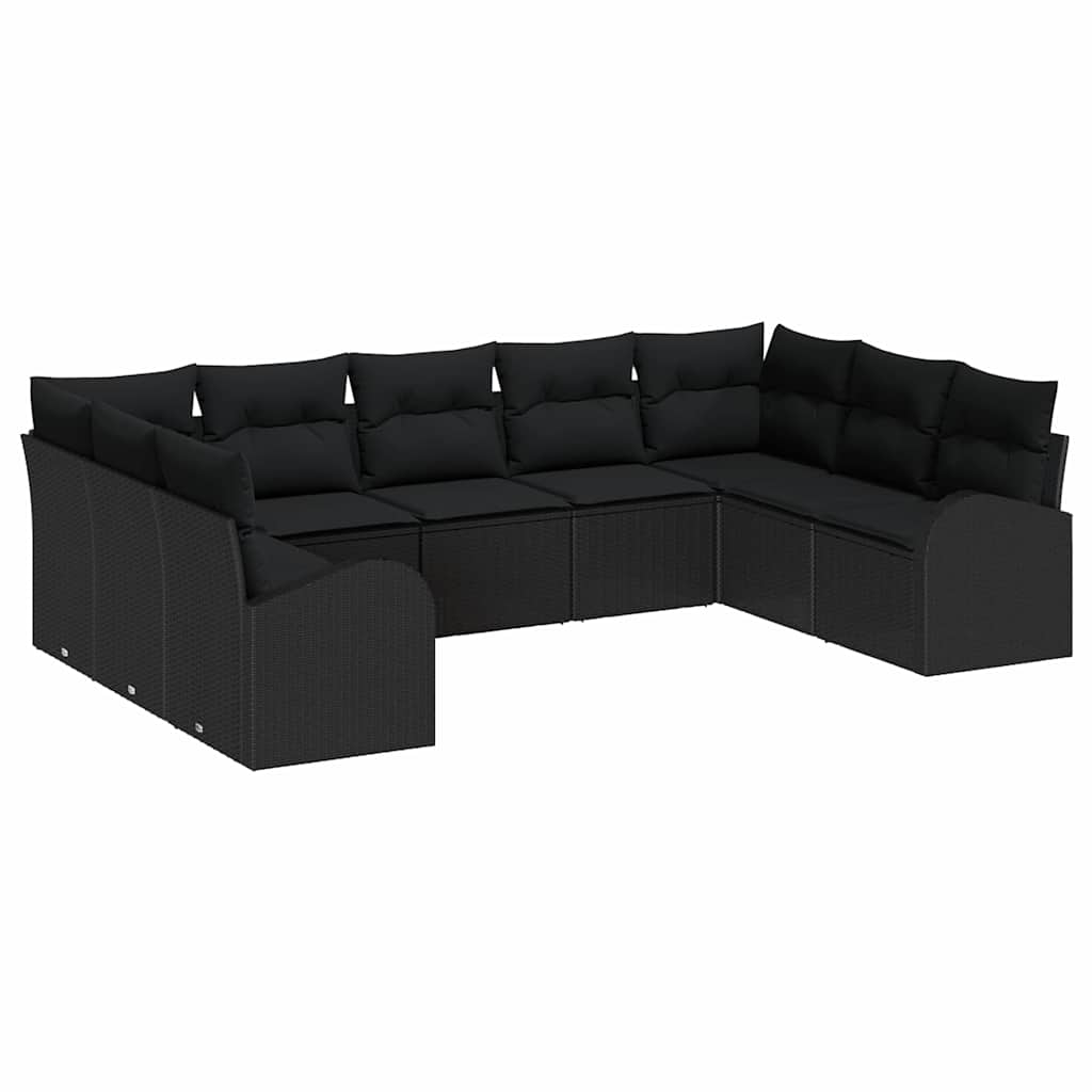 vidaXL Zestaw Sof na Ogród z poduszką 9 pcs Czarny polirattan