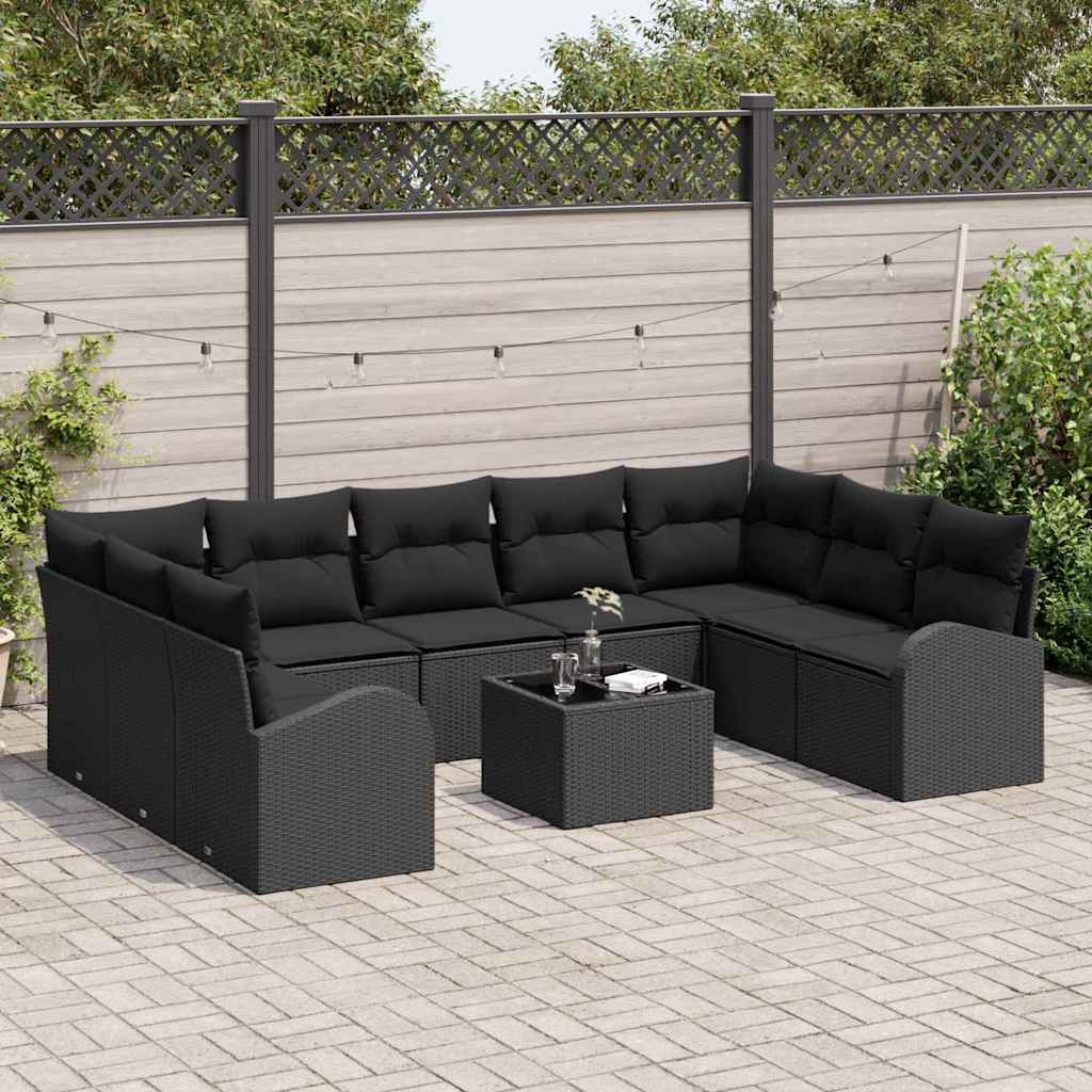 vidaXL Zestaw Sof na Ogród z poduszką 10 pcs Czarny polirattan