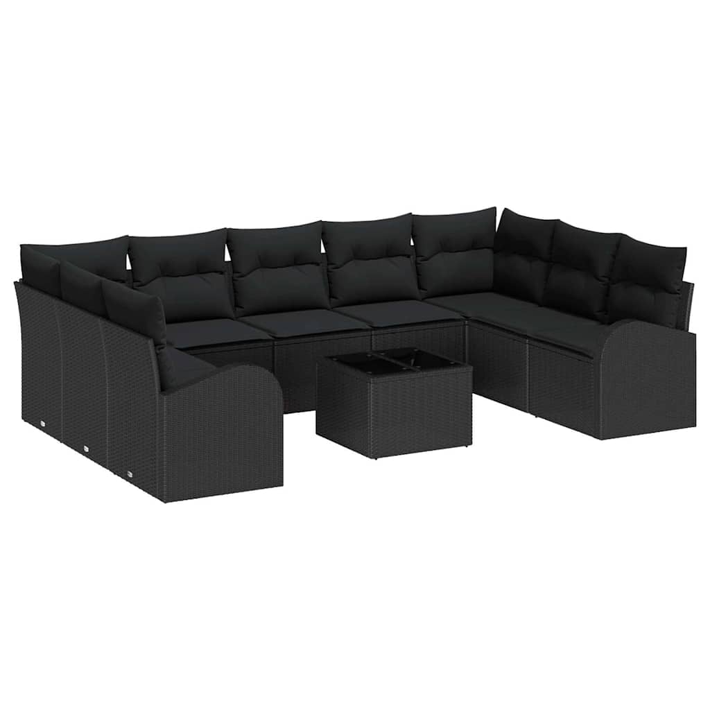vidaXL Zestaw Sof na Ogród z poduszką 10 pcs Czarny polirattan