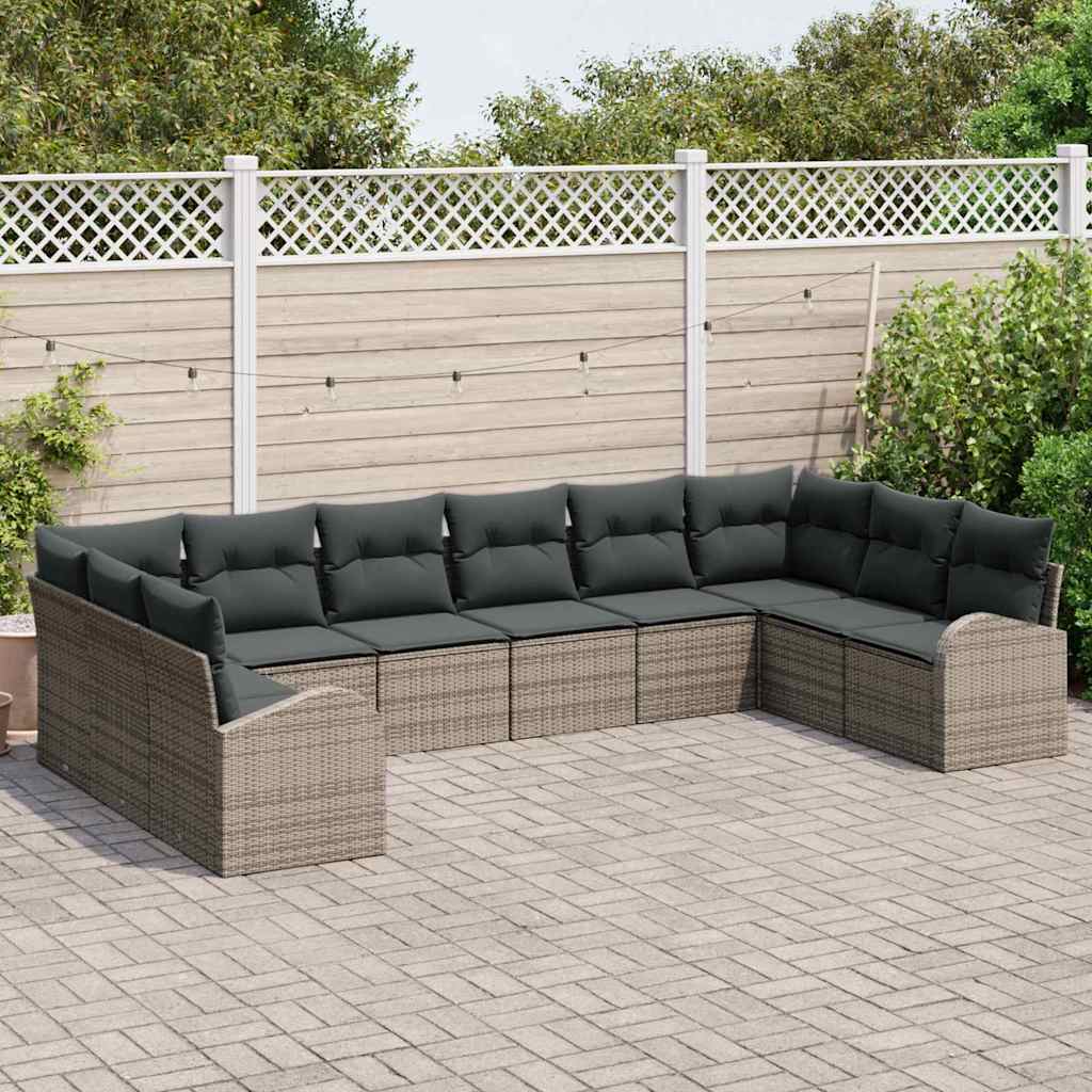 vidaXL Zestaw Sof na Ogród z poduszką 10 pcs Szary polirattan