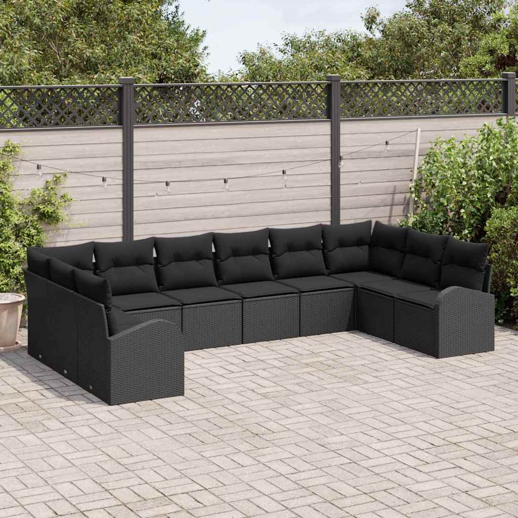 vidaXL Zestaw Sof na Ogród z poduszką 10 pcs Czarny polirattan