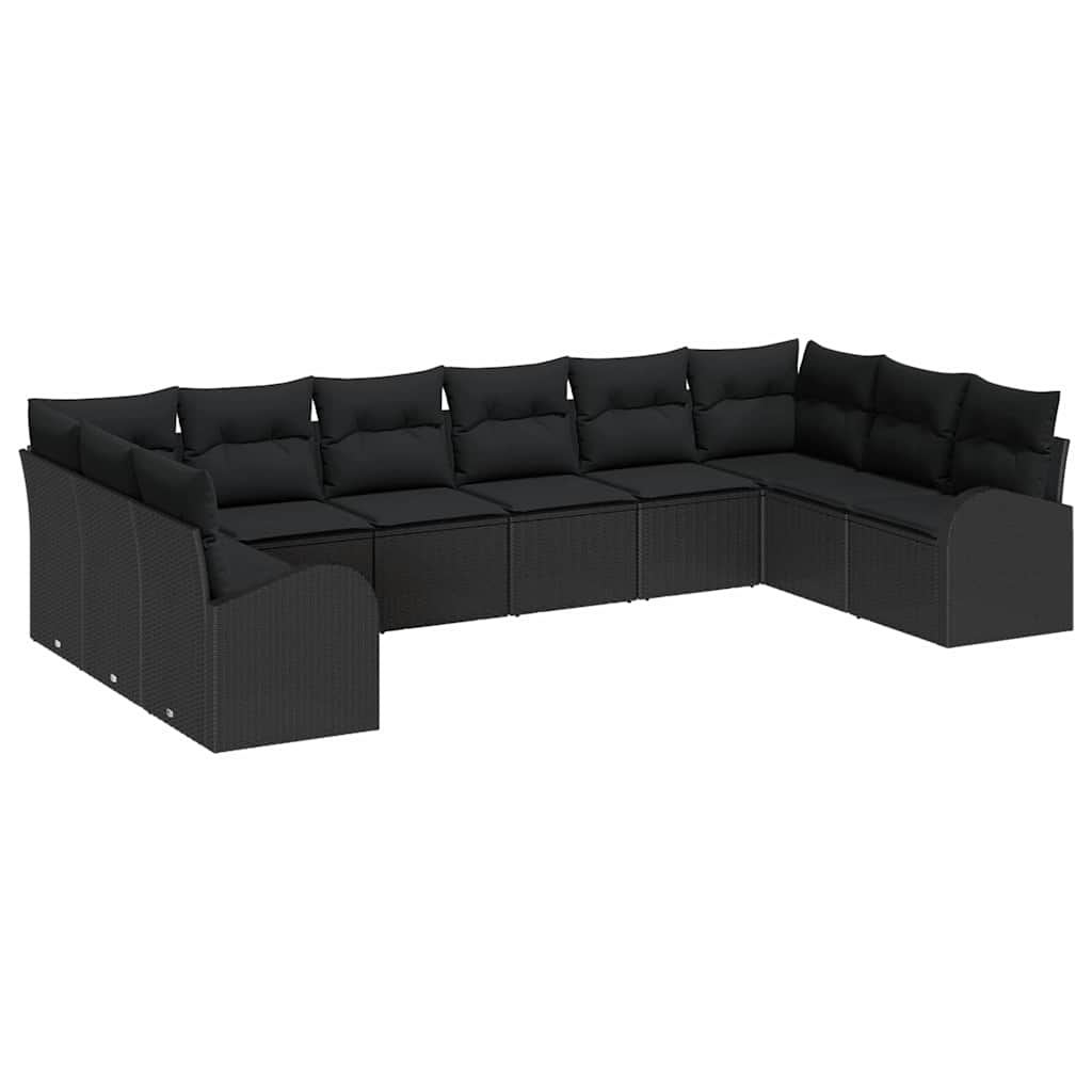 vidaXL Zestaw Sof na Ogród z poduszką 10 pcs Czarny polirattan