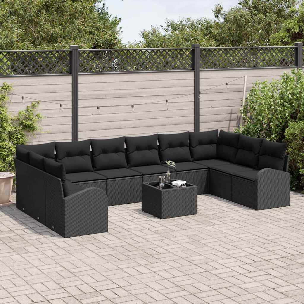 vidaXL Zestaw Sof na Ogród z poduszką 11 pcs Czarny polirattan