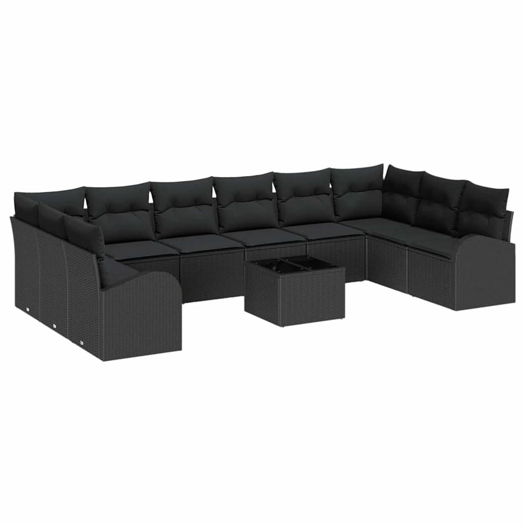 vidaXL Zestaw Sof na Ogród z poduszką 11 pcs Czarny polirattan