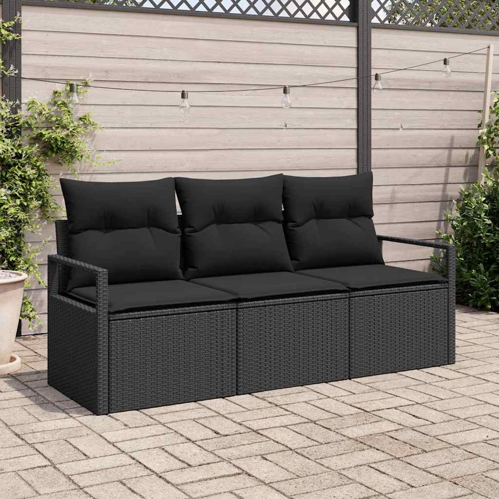 vidaXL Zestaw Sof na Ogród z poduszką 3 pcs Czarny polirattan