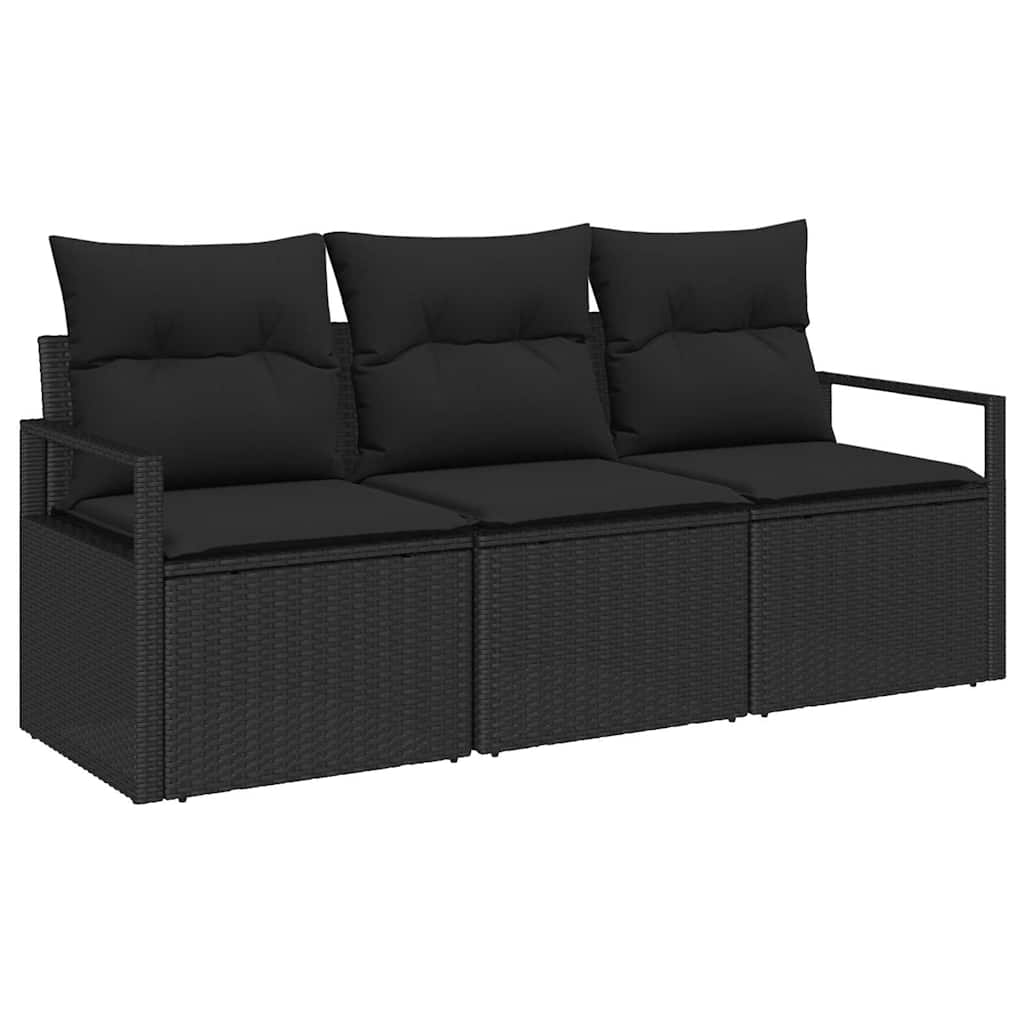 vidaXL Zestaw Sof na Ogród z poduszką 3 pcs Czarny polirattan