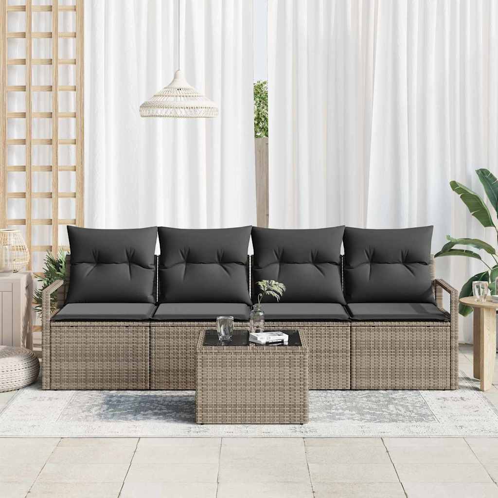 vidaXL Zestaw Sof z poduszką z przechowywaniem 5 pcs Szary polirattan