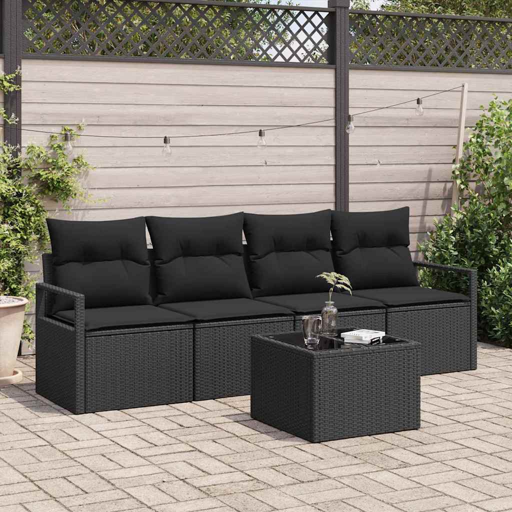 vidaXL Zestaw Sof z poduszką z przechowywaniem 5 pcs Czarny polirattan