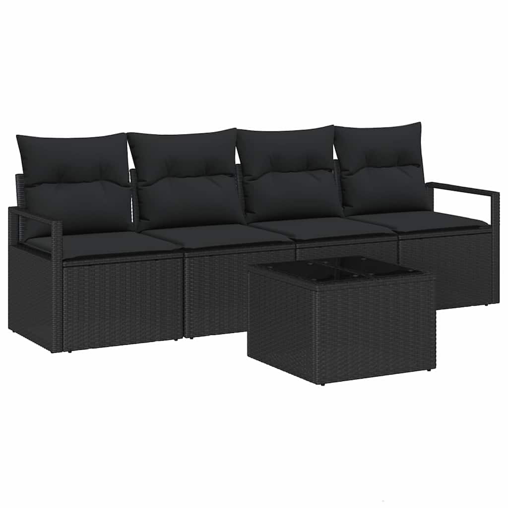 vidaXL Zestaw Sof z poduszką z przechowywaniem 5 pcs Czarny polirattan