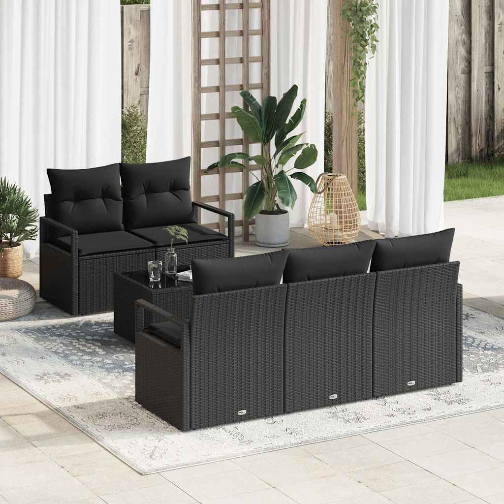 vidaXL Zestaw Sof na Ogród z poduszką 6 pcs Czarny polirattan