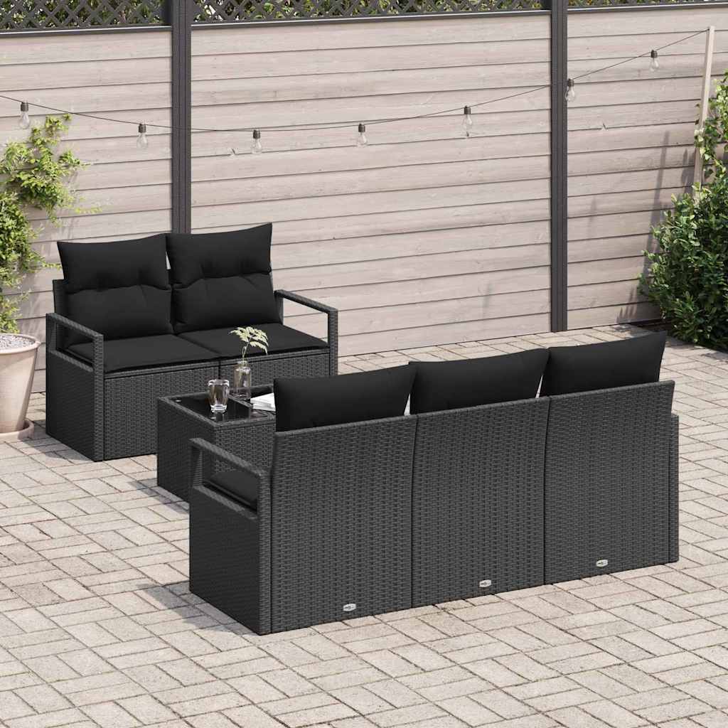 vidaXL Zestaw Sof na Ogród z poduszką 6 pcs Czarny polirattan
