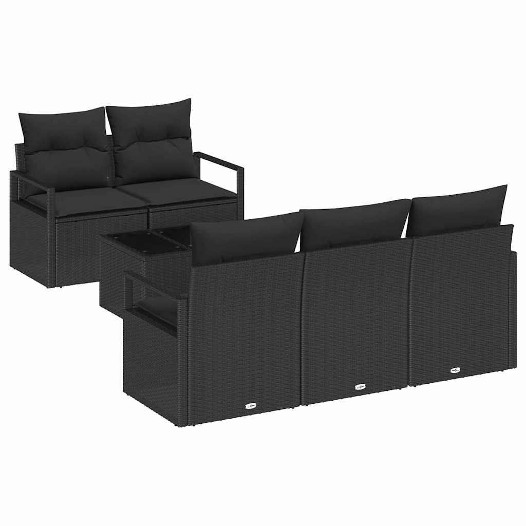 vidaXL Zestaw Sof na Ogród z poduszką 6 pcs Czarny polirattan