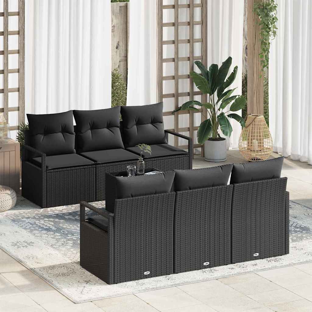 vidaXL Zestaw Sof na Ogród z poduszką 7 pcs Czarny polirattan