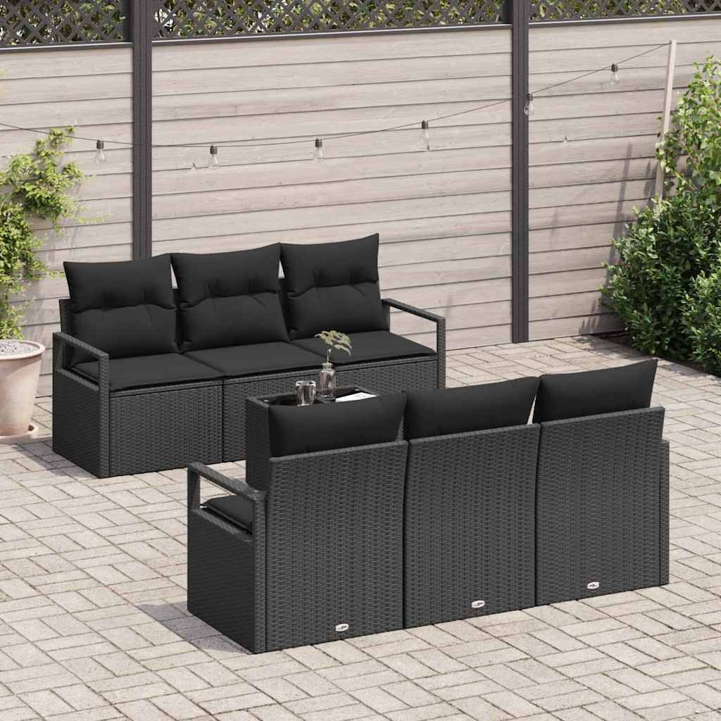 vidaXL Zestaw Sof na Ogród z poduszką 7 pcs Czarny polirattan