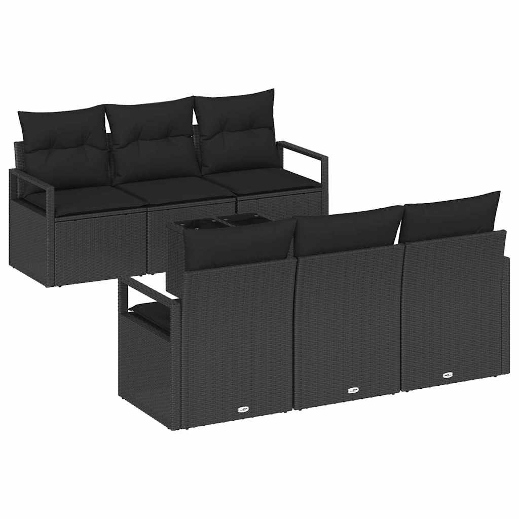 vidaXL Zestaw Sof na Ogród z poduszką 7 pcs Czarny polirattan