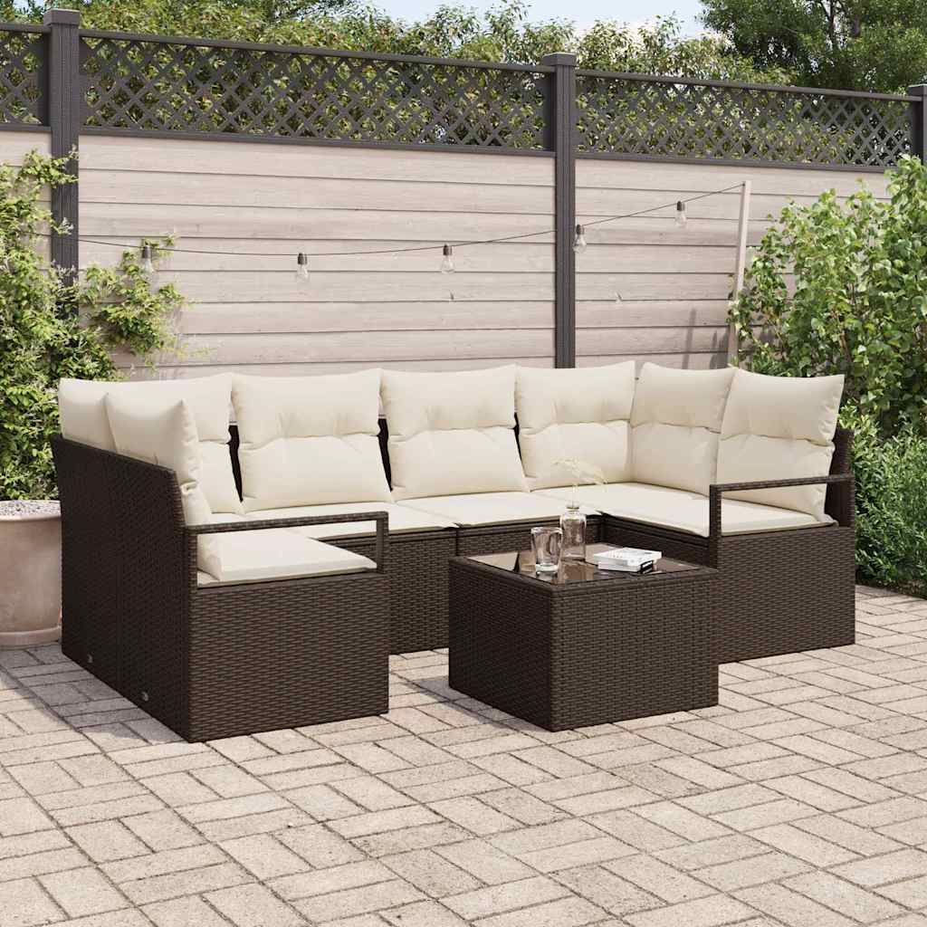 vidaXL Zestaw Sof na Ogród z poduszką 7 pcs Brązowy i Kremowy
