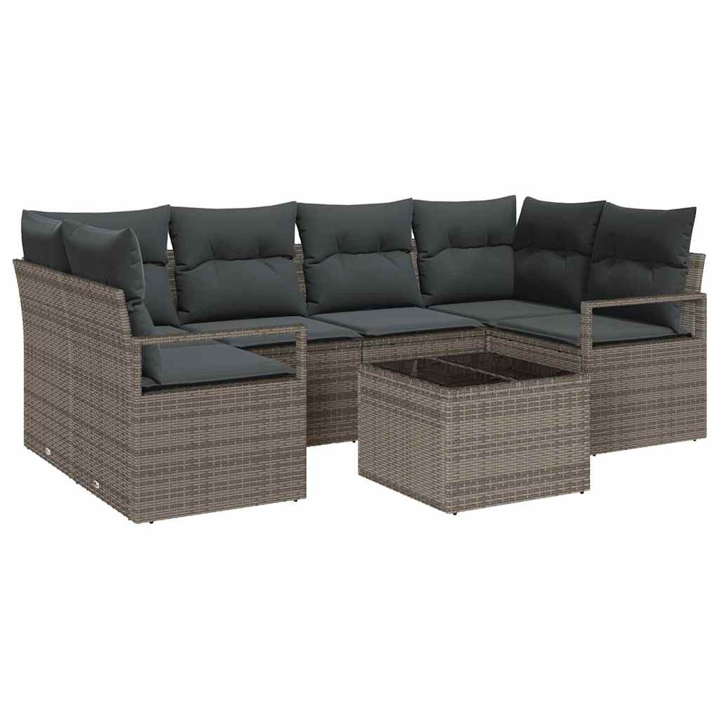 vidaXL Zestaw Sof na Ogród 7 pcs Szary Polirattan, stal i szkło