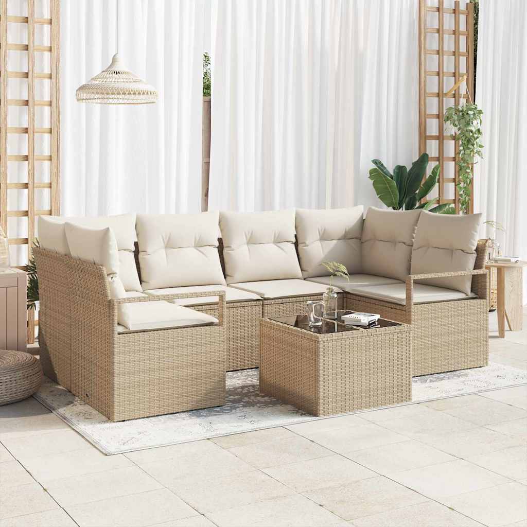 vidaXL Zestaw Sof na Ogród z poduszką 7 pcs Beżowy i kremowy