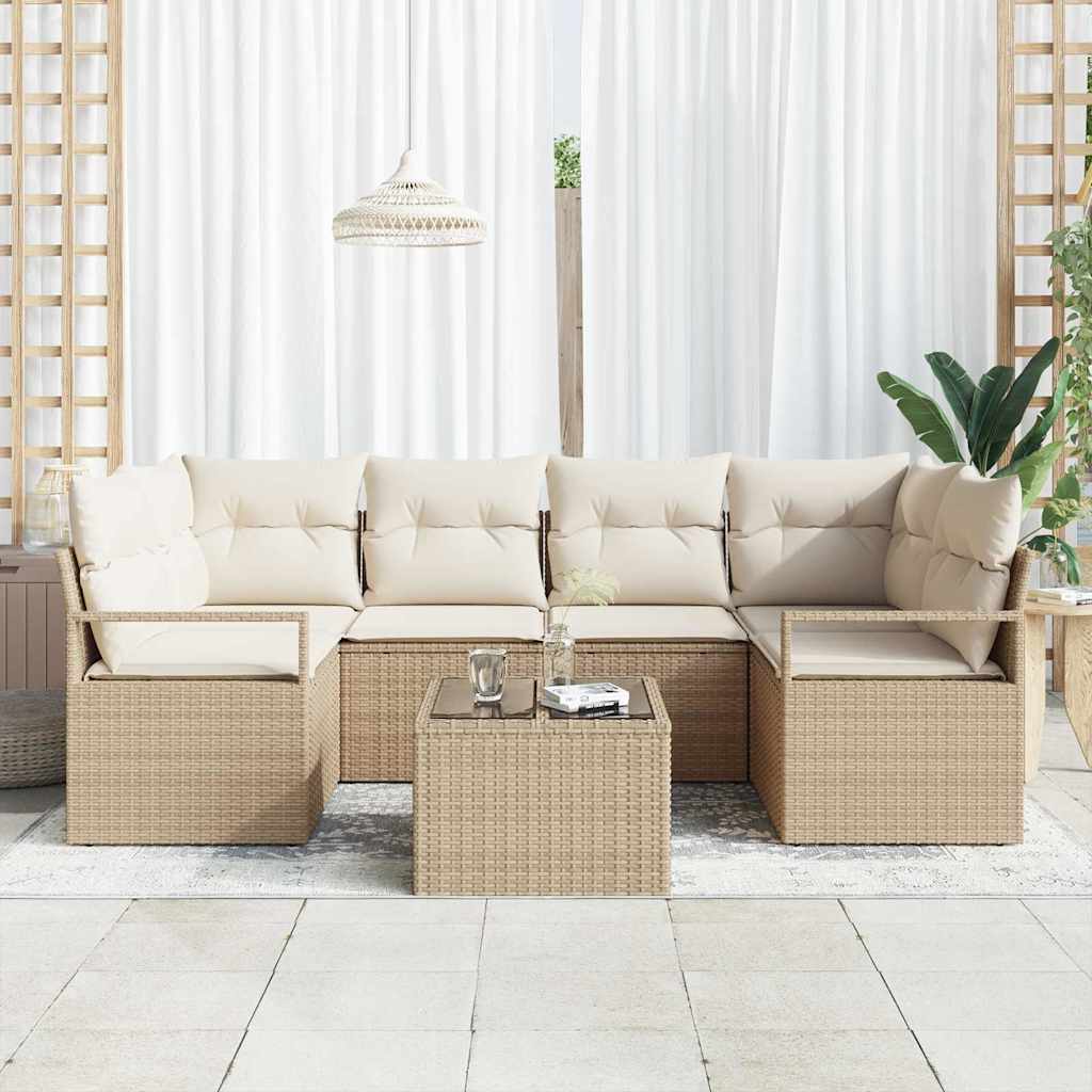 vidaXL Zestaw Sof na Ogród z poduszką 7 pcs Beżowy i kremowy